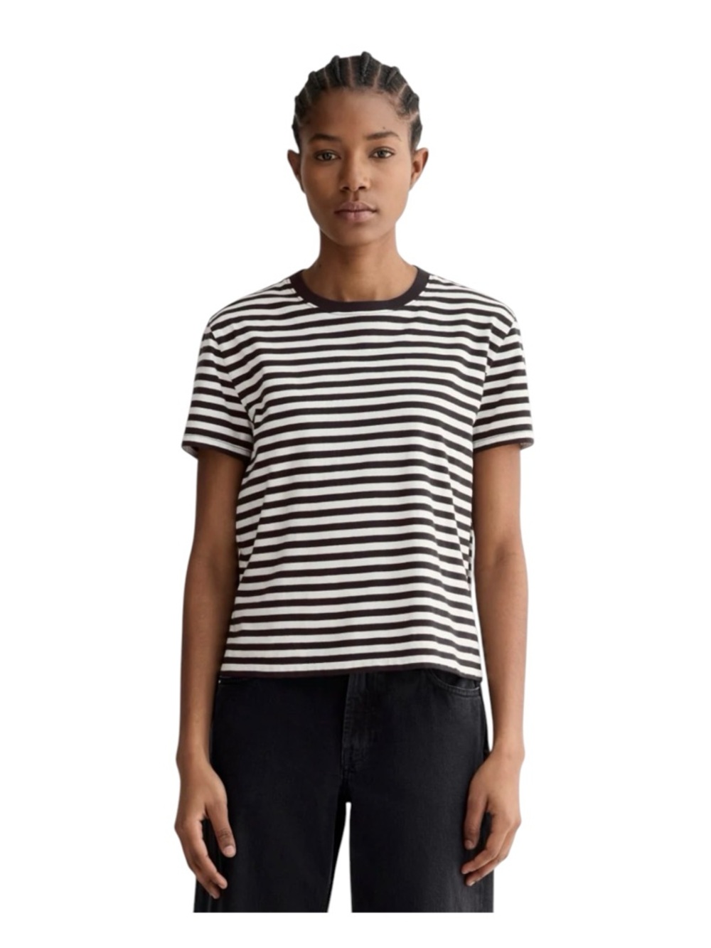 Everlane Organic Cotton Box-Cut Tee | Black White Stripe | XL